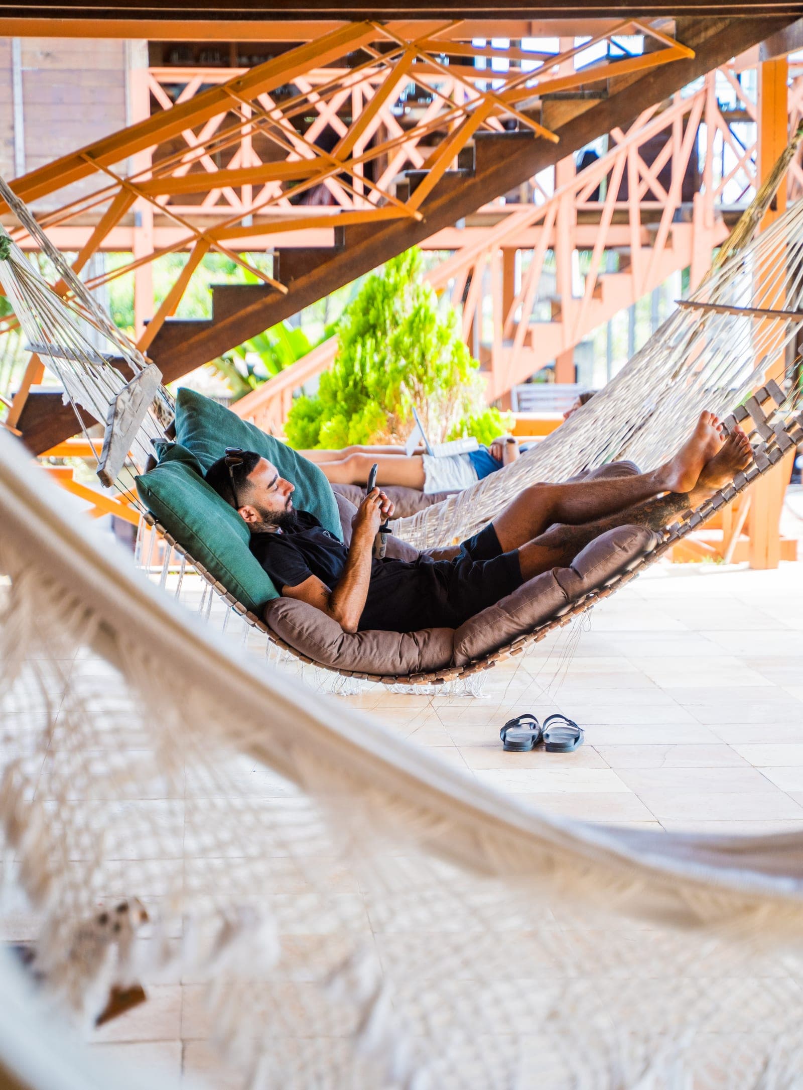 Guest relaxing in a hammock
