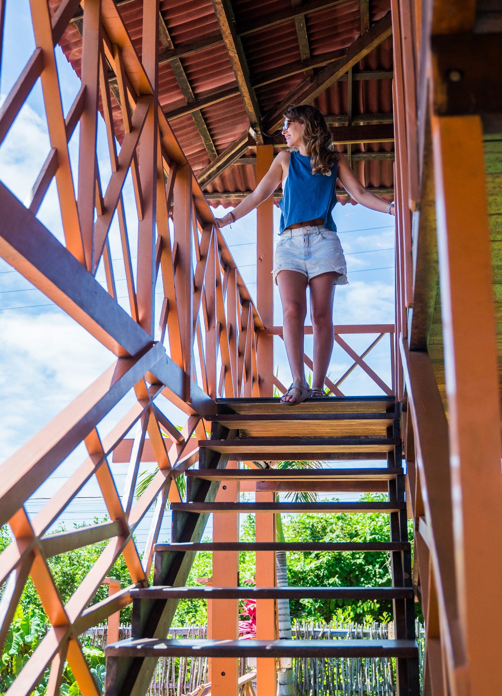 Guest on the wooden staircase
